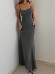 2025 Summer Women'S New Fashion Simple Temperament Suspender Long Backless Slim Waisted Sexy Sweet and Spicy Casual Dresses